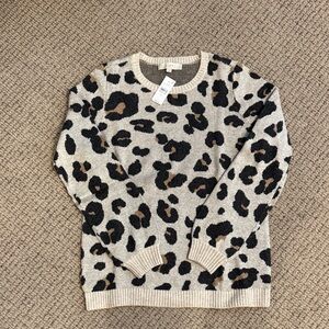 LOFT Animal Print Crew Neck Sweater - Black and Brown